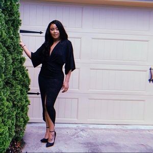 Shimmery black long split dress